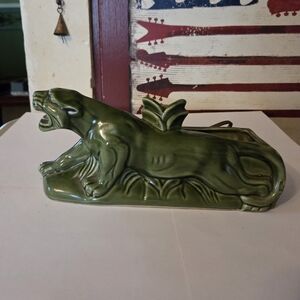 Vintage Green Ceramic Panther Figurine
